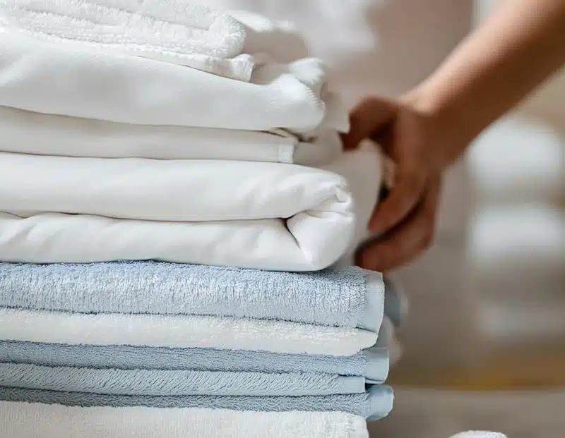 Neatly folded clean towels and linens